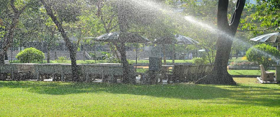 Irrigation system watering the lawn in Jackson, MS.